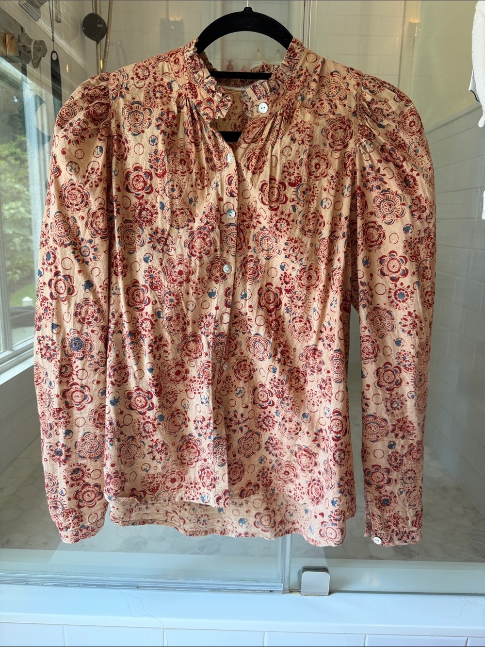 Alix of Bohemia Floral Button-Front Blouse in Peach and Red